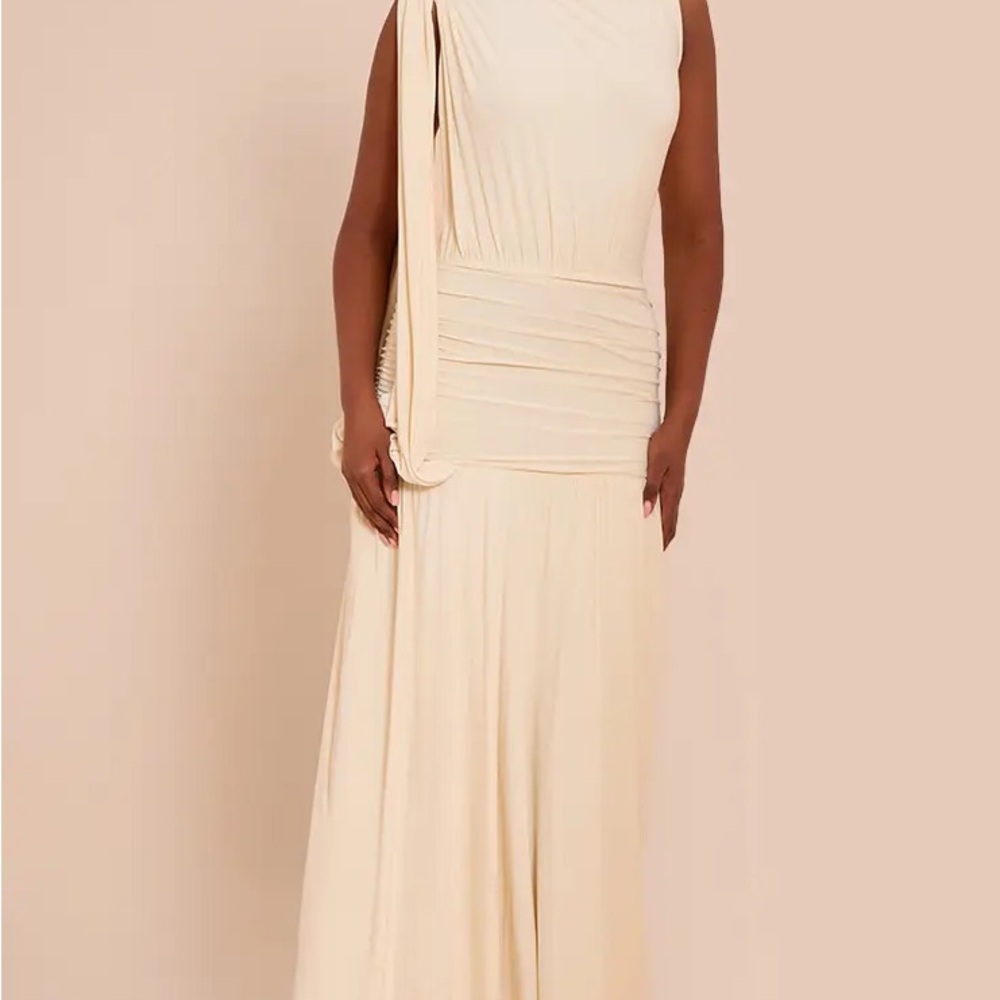 PrettyLittleThing Cream One-Shoulder Draped Maxi Dress